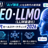 顧客はAI、セールスマーケもAIの時代を表現した抽象的なイラスト。AIによる購買判断の概念図