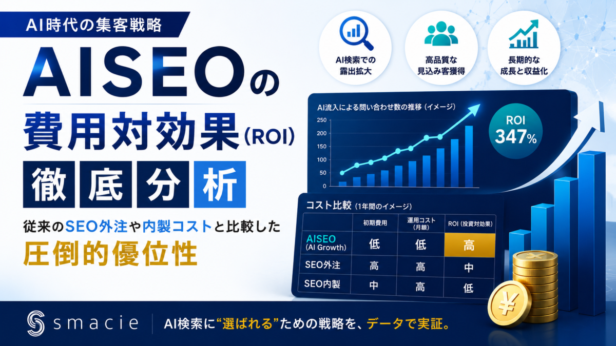 AISEOの費用対効果（ROI）を徹底分析｜従来のSEO外注や内製コストと比較した圧倒的優位性のバナー画像